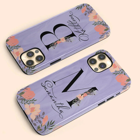 Floral Purple Monogram Custom Name iPhone Case